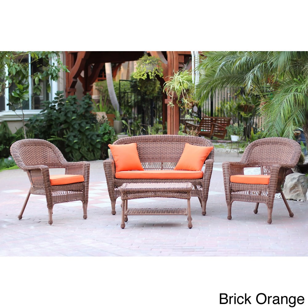 Honey Wicker 4 piece Patio Conversation Set