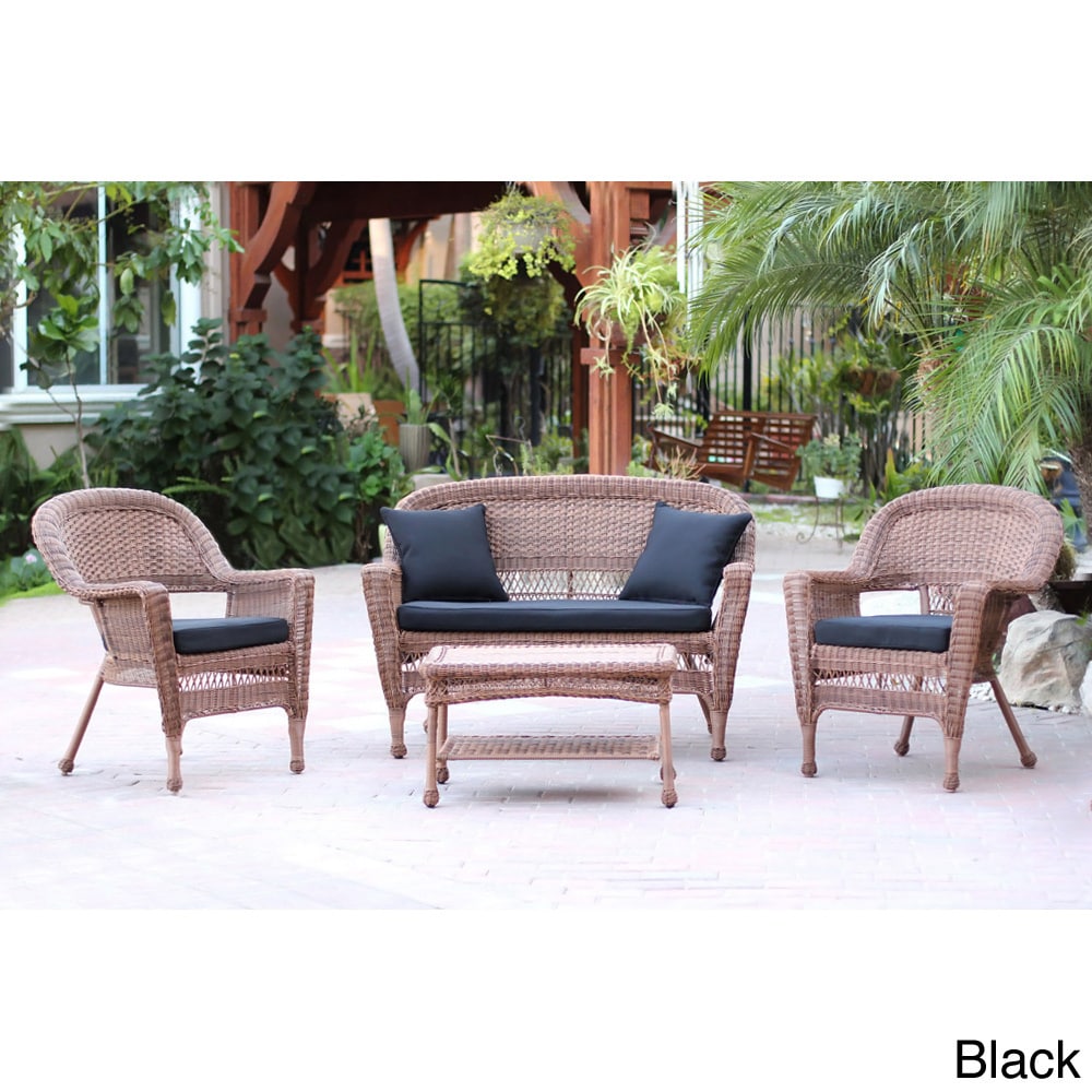 Honey Wicker 4 piece Patio Conversation Set