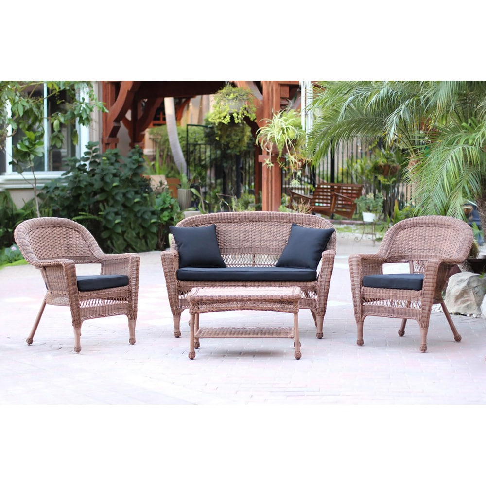 Honey Wicker 4 piece Patio Conversation Set