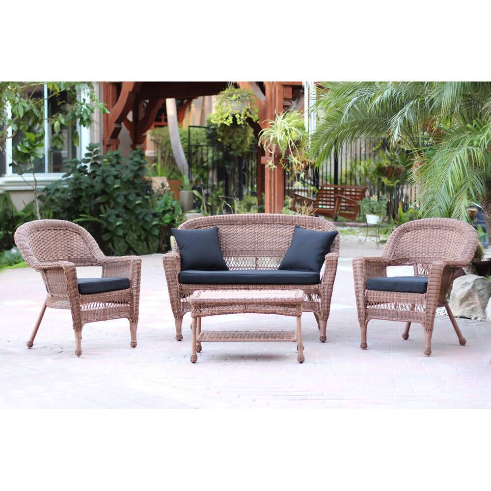 Honey Wicker 4-piece Patio Conversation Set