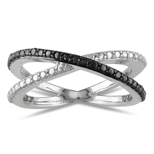 Miadora Sterling Silver Black Diamond Ring