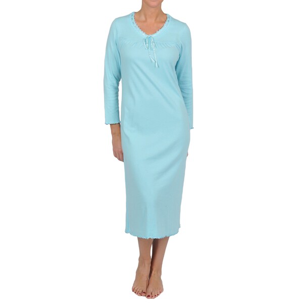 La Cera Women's Plus Size Long Sleeve Scoop Neck Nightgown
