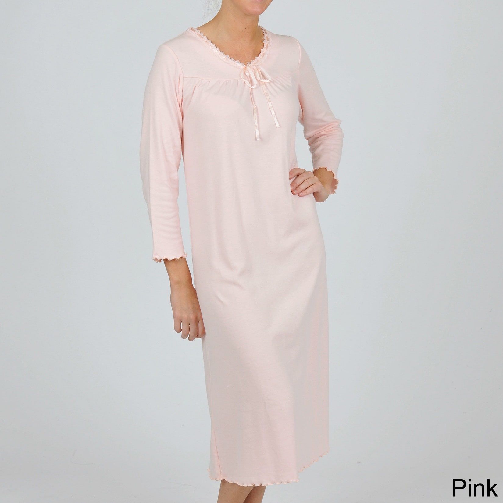 La Cera La Cera Womens Plus Size Long Sleeve Scoop Neck Nightgown Pink Size 1X (14W  16W)