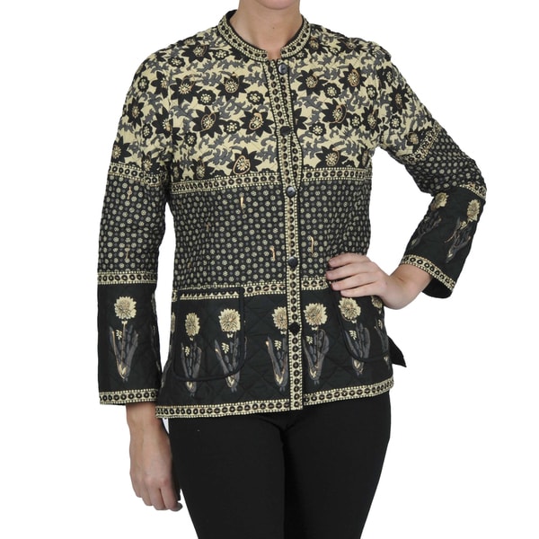 Shop La Cera Women's Black Quilted Mandarin Collar Jacket Free