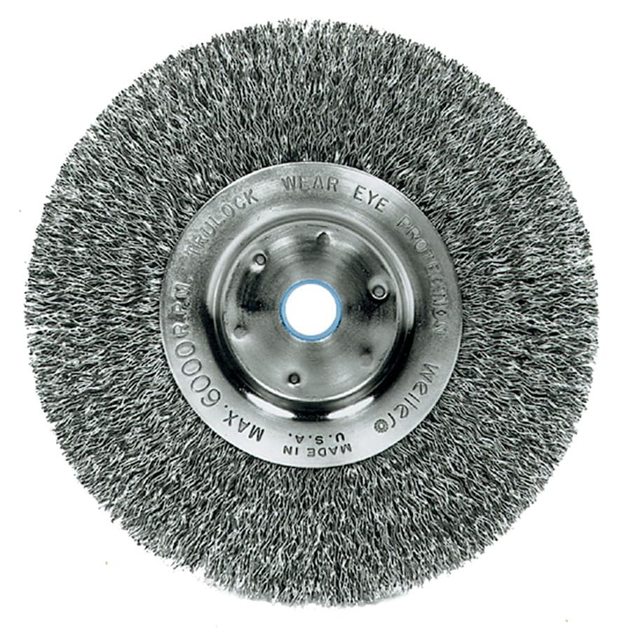Trulock 8 inch Narrow face Crimped Wire Wheel (0.0140 inchArbor Diameter 5/8 inchFace Width 3/4 inchFace Plate Thickness 1/2 inchTrim Length 2 1/16 inchSpeed 6000 rpm [Max]Applications Cleaning rust, scale and dirt, light deburring, edge blending, r