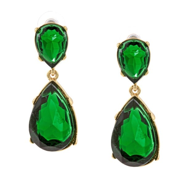 Kenneth Jay Lane Goldtone Green Crystal Teardrop Earrings Kenneth Jay Lane Goldtone Green Crystal Teardrop Earrings