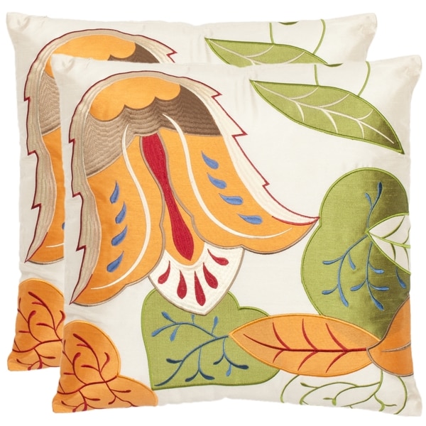 Safavieh Botanical 18-inch Cream Decorative Pillows (Set of 2)