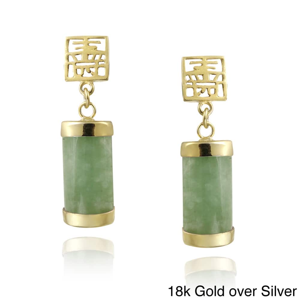 Glitzy Rocks Sterling Silver Green Jade Dangle Earrings