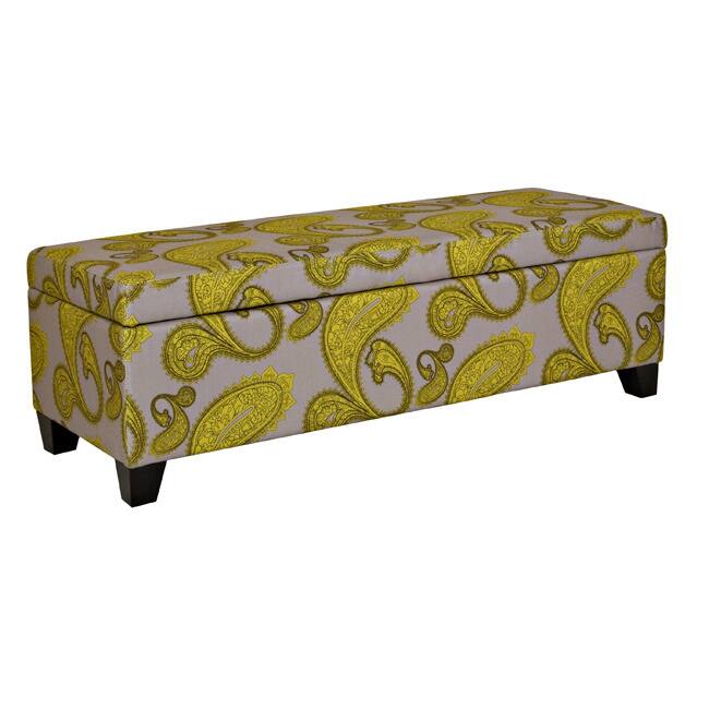 Handy Living Kent Modern Lemongrass Paisley Wall Hugger Trunk Storage Ottoman