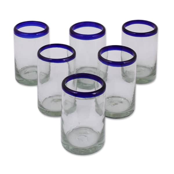 slide 2 of 17, Handmade Blue Rim Glass Classic Drinking Set of 6 Glasses (Mexico) Clear - 6 Piece