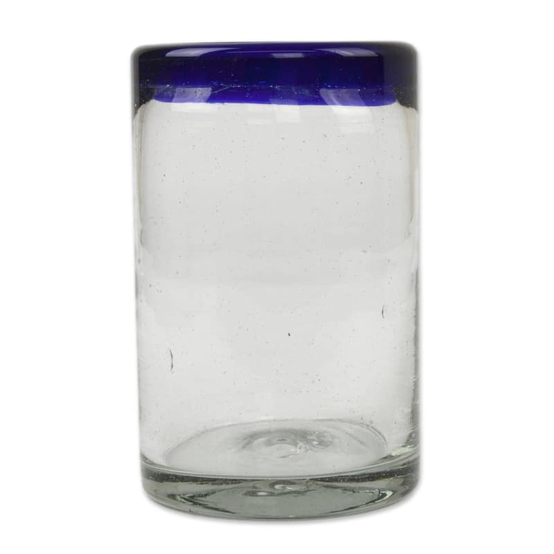 Handmade Blue Rim Glass Classic Drinking Set of 6 Glasses (Mexico)