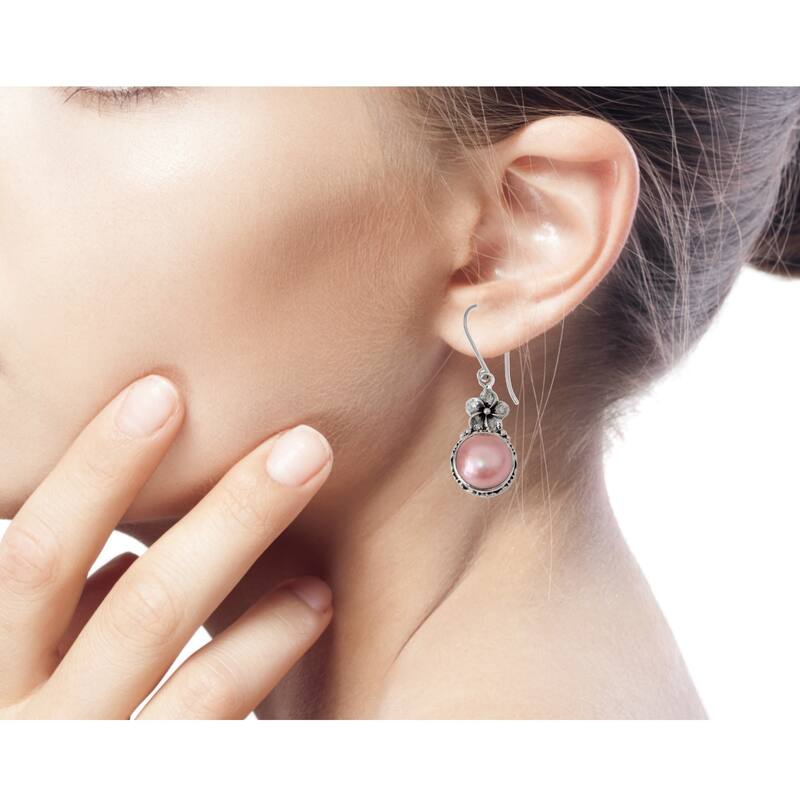 NOVICA Handmade Pink Frangipani Sterling Silver Dangle Earrings (Indonesia)