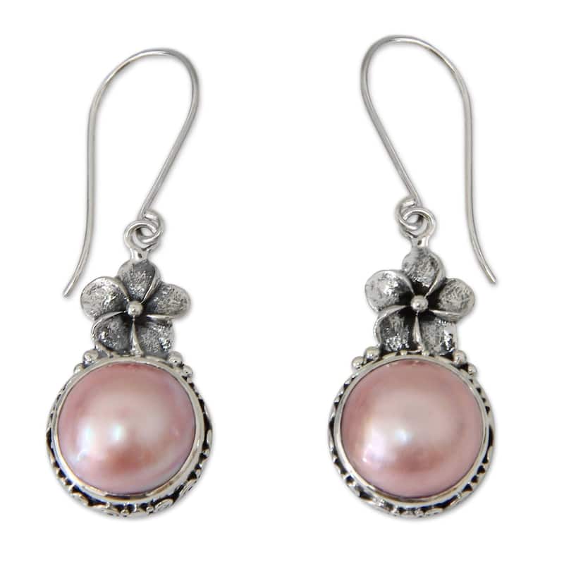 NOVICA Handmade Pink Frangipani Sterling Silver Dangle Earrings (Indonesia)