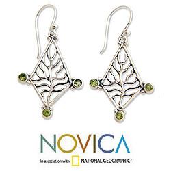 Sterling Silver 'Tree of Life' Peridot Earrings (Indonesia) Novica Earrings