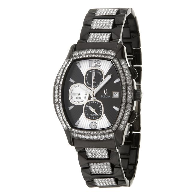   Crystal Black Ion plated Steel Alarm Quartz Watch  