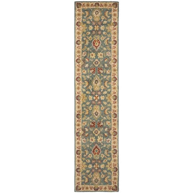 Handmade Jaipur Blue/ Beige Wool Runner (23 X 10)