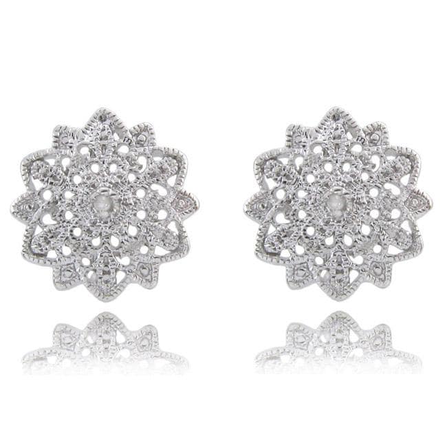   Silver Diamond Accent Burst Design Stud Earrings  