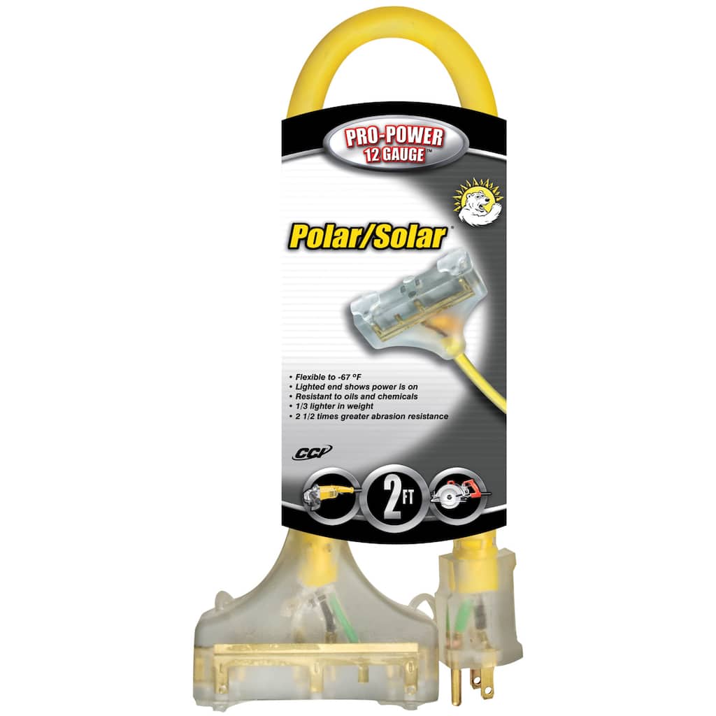 Coleman Cable 3-Way Tri-Source All Weather Lighted Cord (2-Feet) - Yellow