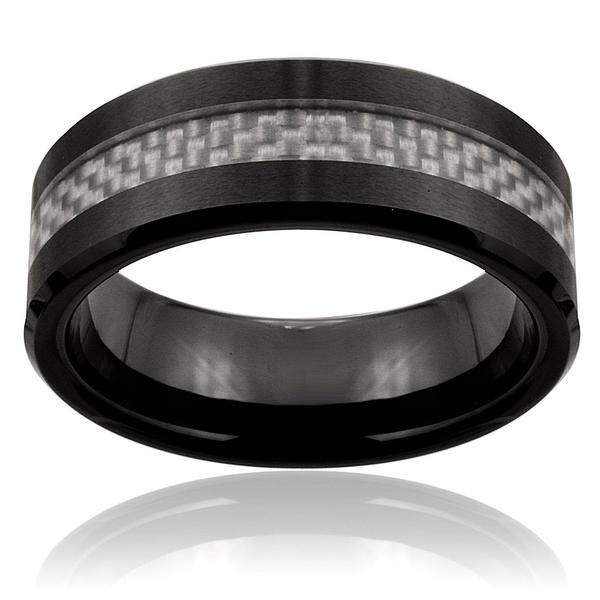 Shop Black Ceramic Silver Carbon Fiber Inlay Ring Free Shipping On Orders Over 45 Overstock