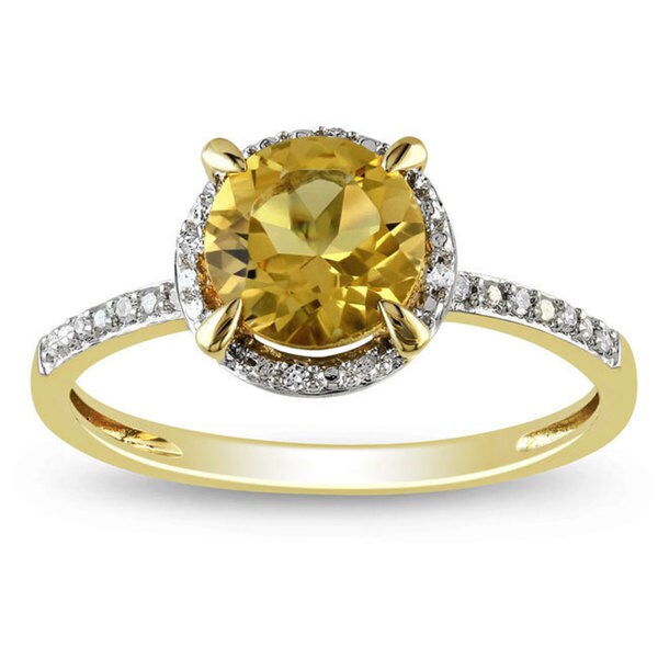 Shop Miadora 10k Yellow Gold Citrine and Diamond Accent Ring (1 1/4ct ...