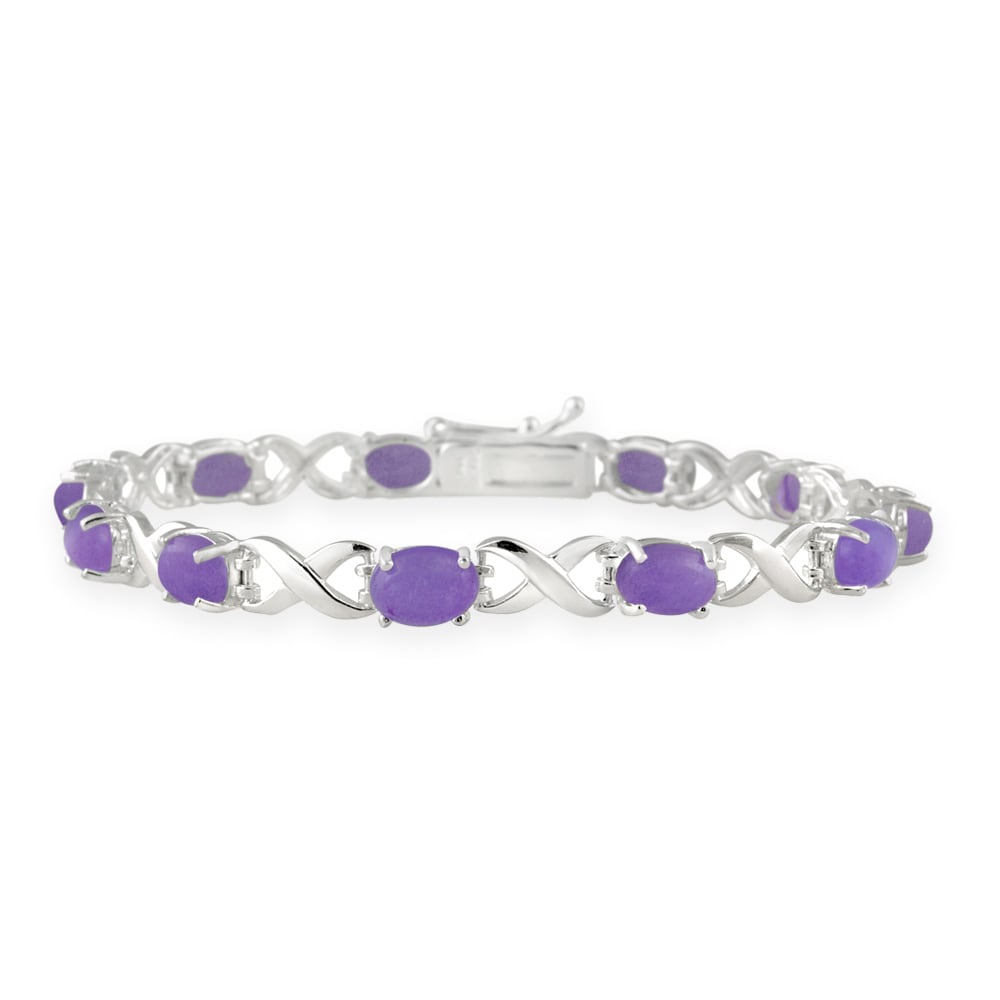 Glitzy Rocks Sterling Silver X and O Lavender Jade Bracelet