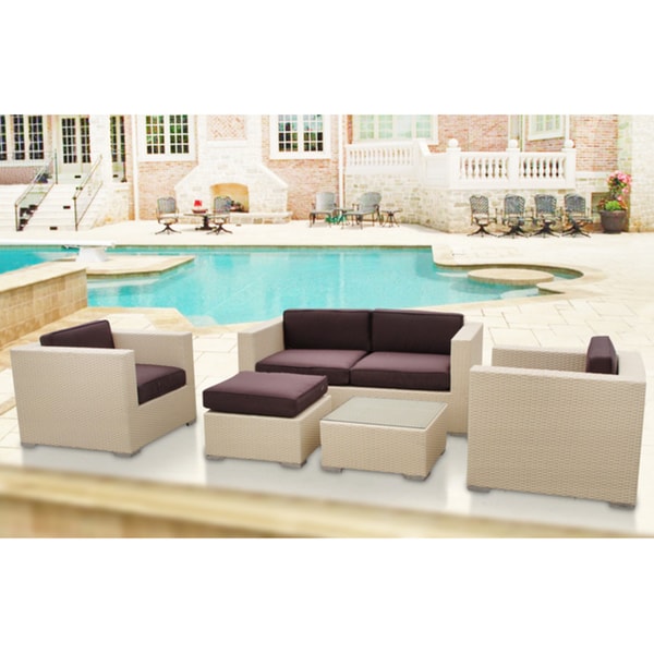 Malibu Collection 5 piece Tan/ Brown Wicker Outdoor Sectional Set Modway Sofas, Chairs & Sectionals