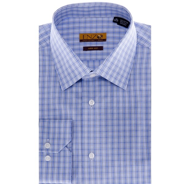 Shop Men's Blue Windowpane Cotton Dress Shirt - Free Shipping Today ...