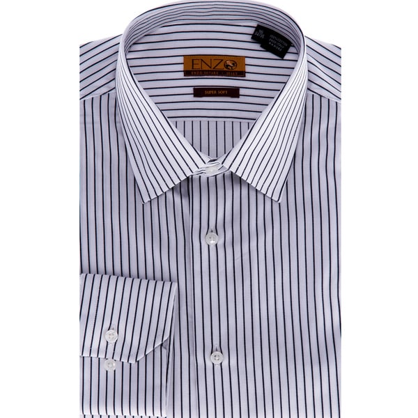 Shop Men's White/ Black Stripe Cotton Dress Shirt - Free Shipping Today