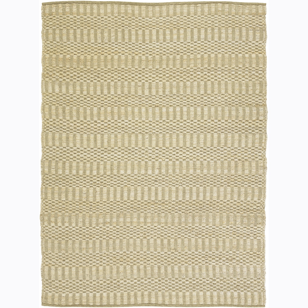 Hand woven Mandara Abstract Patterned Tan Rug (79 X 106)