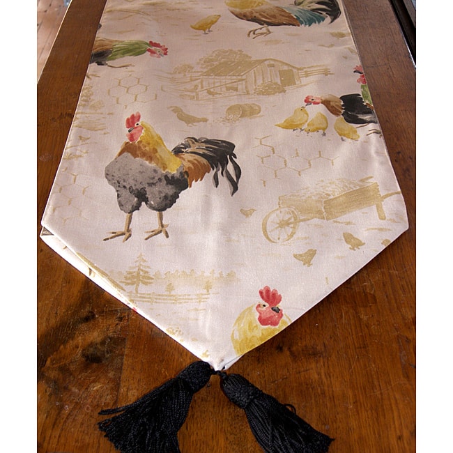 RLF Home Rooster Strut Speckle Tasseled Table Runner