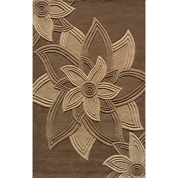 Hand tufted Lotus Mocha Wool Rug (5' x 8') 5x8   6x9 Rugs