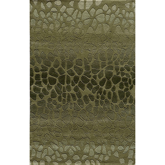 Hand tufted Metropolitan Stones Green Wool Rug (5 X 8)