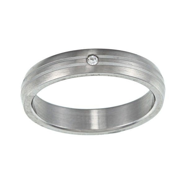 Stainless Steel Cubic Zirconia Wedding Band Men's Rings