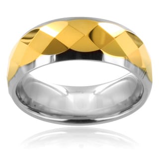 Tungsten Carbide Multi faceted Gold Center Ring Men's Rings