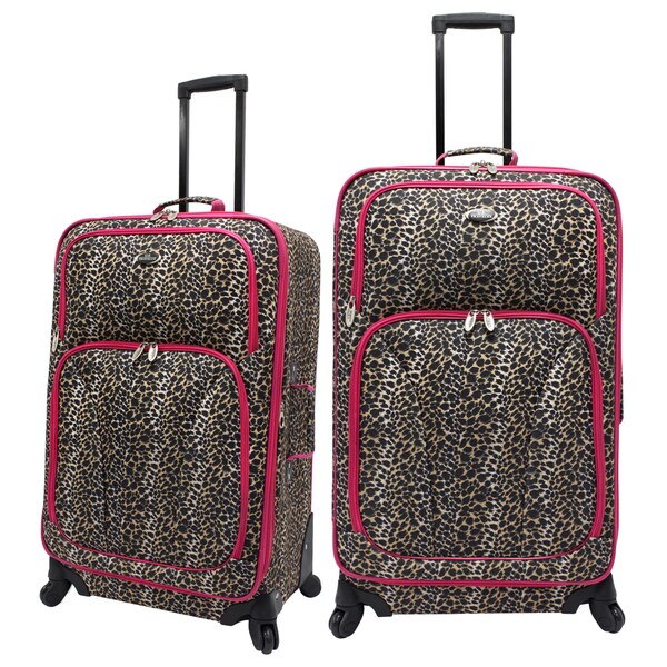 pink checked luggage