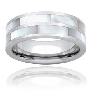 Tungsten Carbide Dual Mother of Pearl Inlay Ring Men's Rings