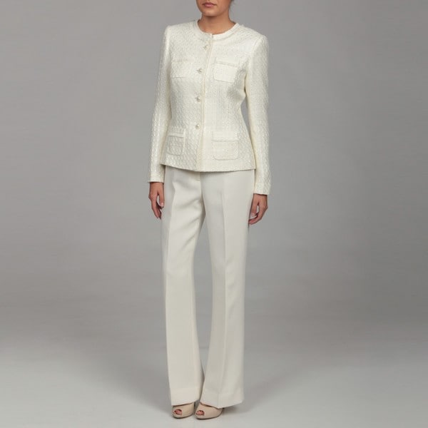 Tahari Women's Ivory/ White Three-button Pant Suit - Free Shipping ...