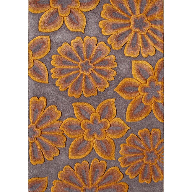 Handmade Radiant Yellow Flowers Wool Blend Rug (8 X 10)