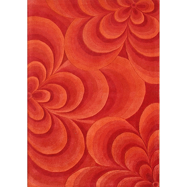 Alliyah Handmade Red Flowers New Zeland Blend Wool Blend Rug (8 X 10)