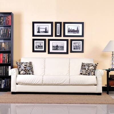 Portfolio Rio Convert-a-Couch Almond Renu Leather Rolled Arm Futon Sofa Sleeper