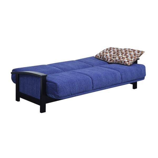 Shop Portfolio Belfry Convert A Couch Blue Chenille Wood Arm Futon