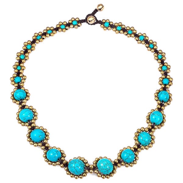 Shop Handmade Brass Bead and Turquoise Cotton Rope Necklace (Thailand ...