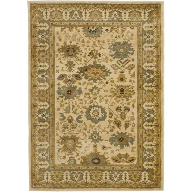 Oushak Cream/ Blue Powerloomed Rug (4 X 57)