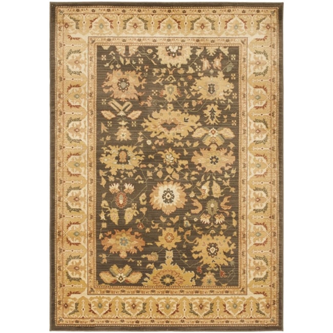 Oushak Brown/ Cream Powerloomed Floral Rug (4 X 57)