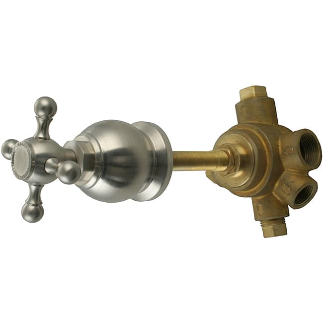 Westbrass 5-Port In Wall 3-Way Shower Diverter Valve with Cross Handle Brushed Nickel