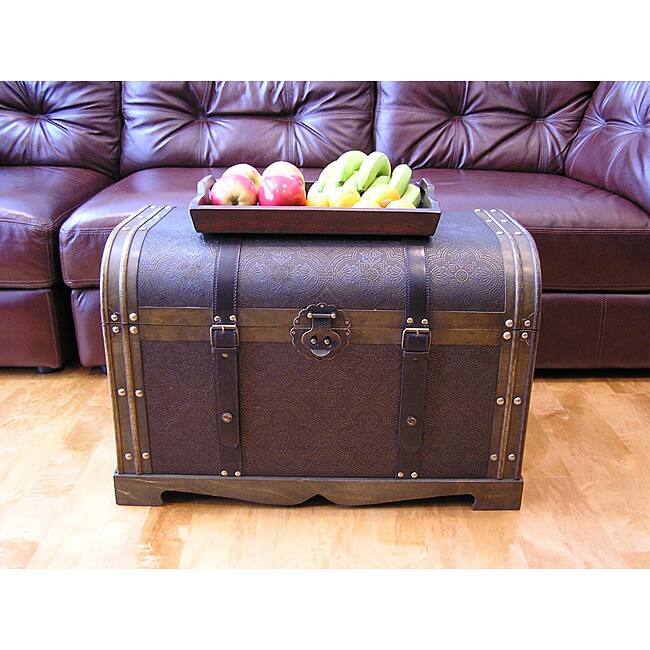 Antique Victorian Large Wood Trunk Treasure Chest