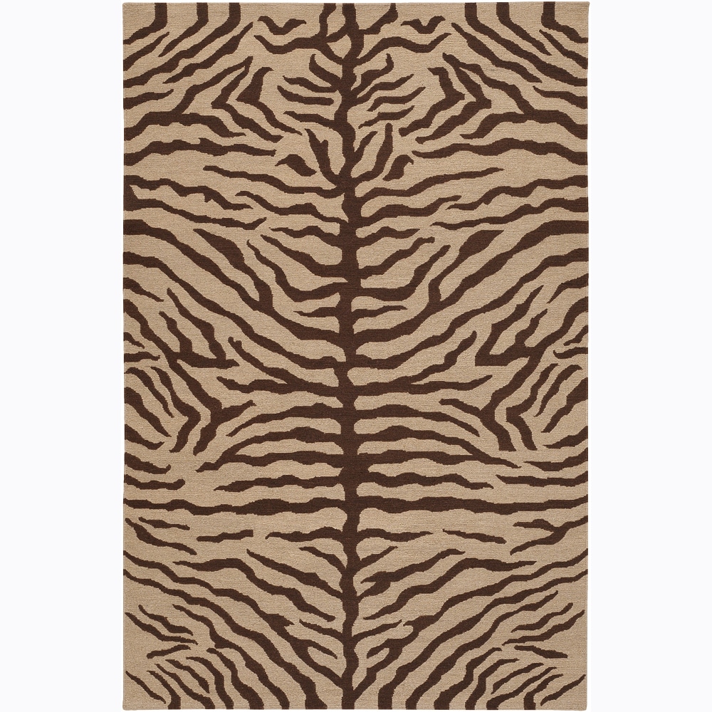 Hand knotted Mandara Tiger Print Tan New Zealand Wool Rug (5 X 76)