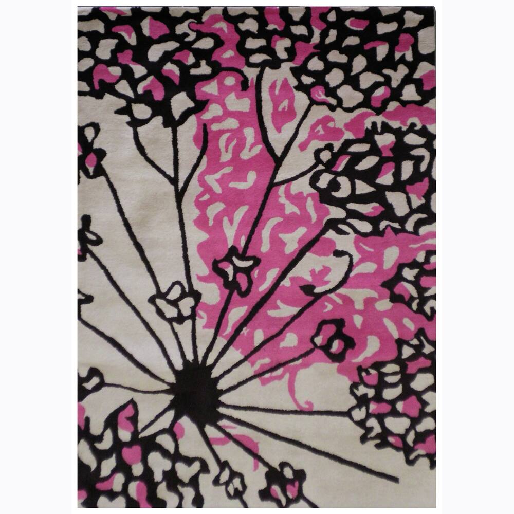 Hand-Tufted Abstract Pink/Black Mandara New Zealand Wool Rug (5' x 7'6) - 5' x 7'6"