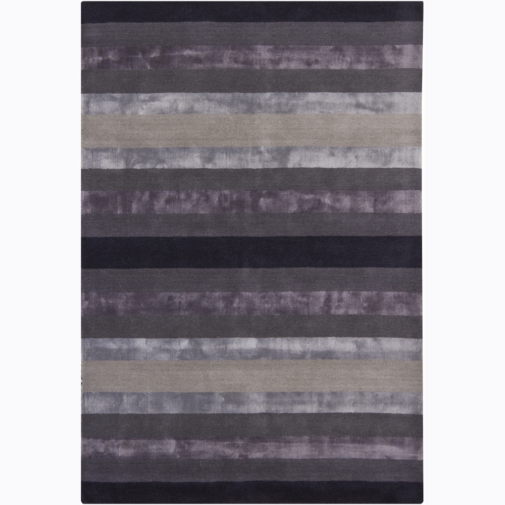 Hand tufted Gray/black Mandara Rug (5 X 76) (BlackPattern Stripe Tip We recommend the use of a  non skid pad to keep the rug in place on smooth surfaces. All rug sizes are approximate. Due to the difference of monitor colors, some rug colors may vary sl