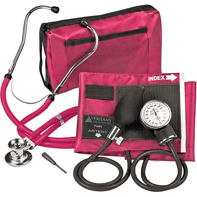 Magenta Adjustable Aneroid Sphygmomanometer With Sprague Stethoscope Adult Kit